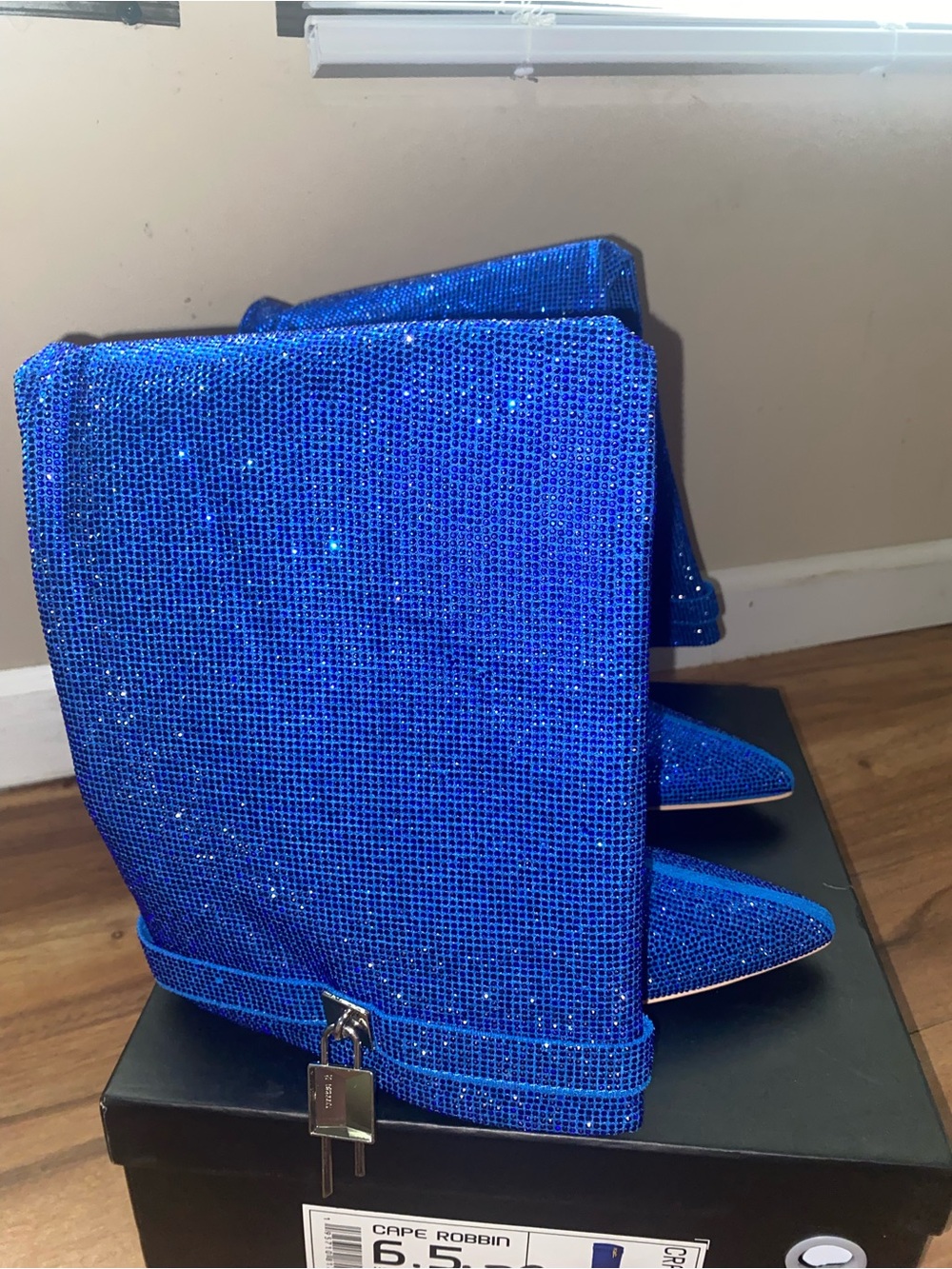 Cape Robbin Sparkling Royal Blue Carrara Wedge Boots - Picture 4 of 4